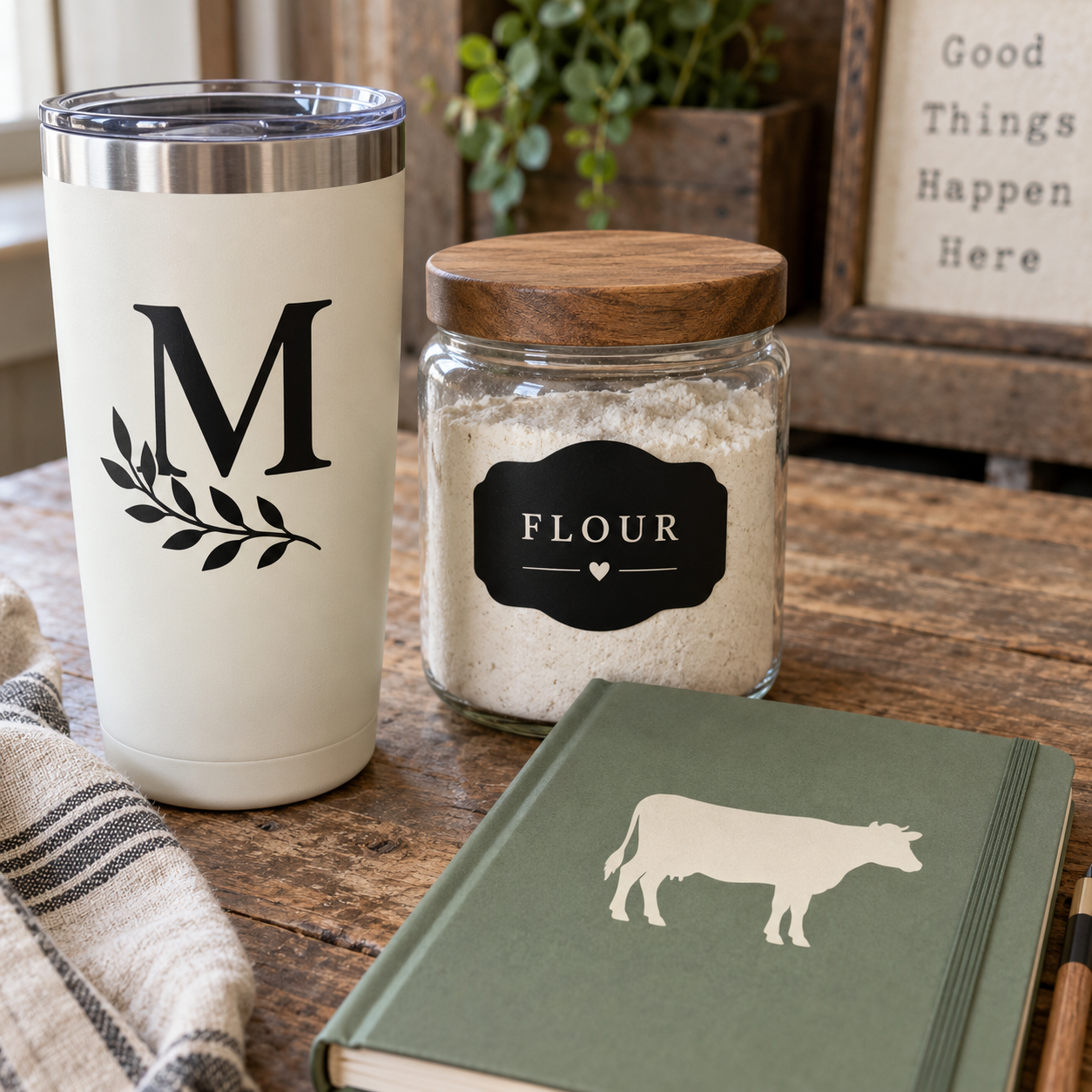 Vinyl decals on farmhouse items